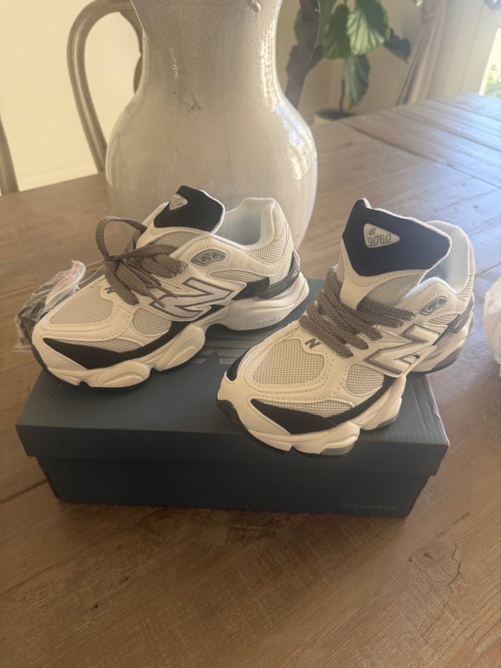 New Balance Kids White and Black Athletic Sneakers